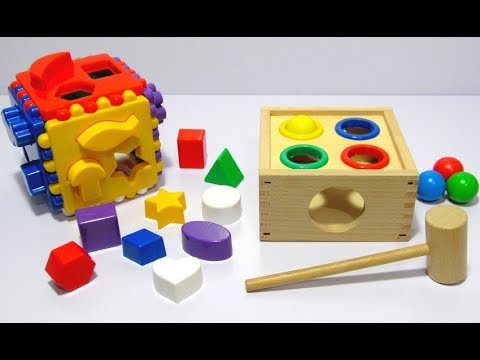 Учим цвета и фигуры на английском языке с развивающими игрушками забивалкой и сортером.