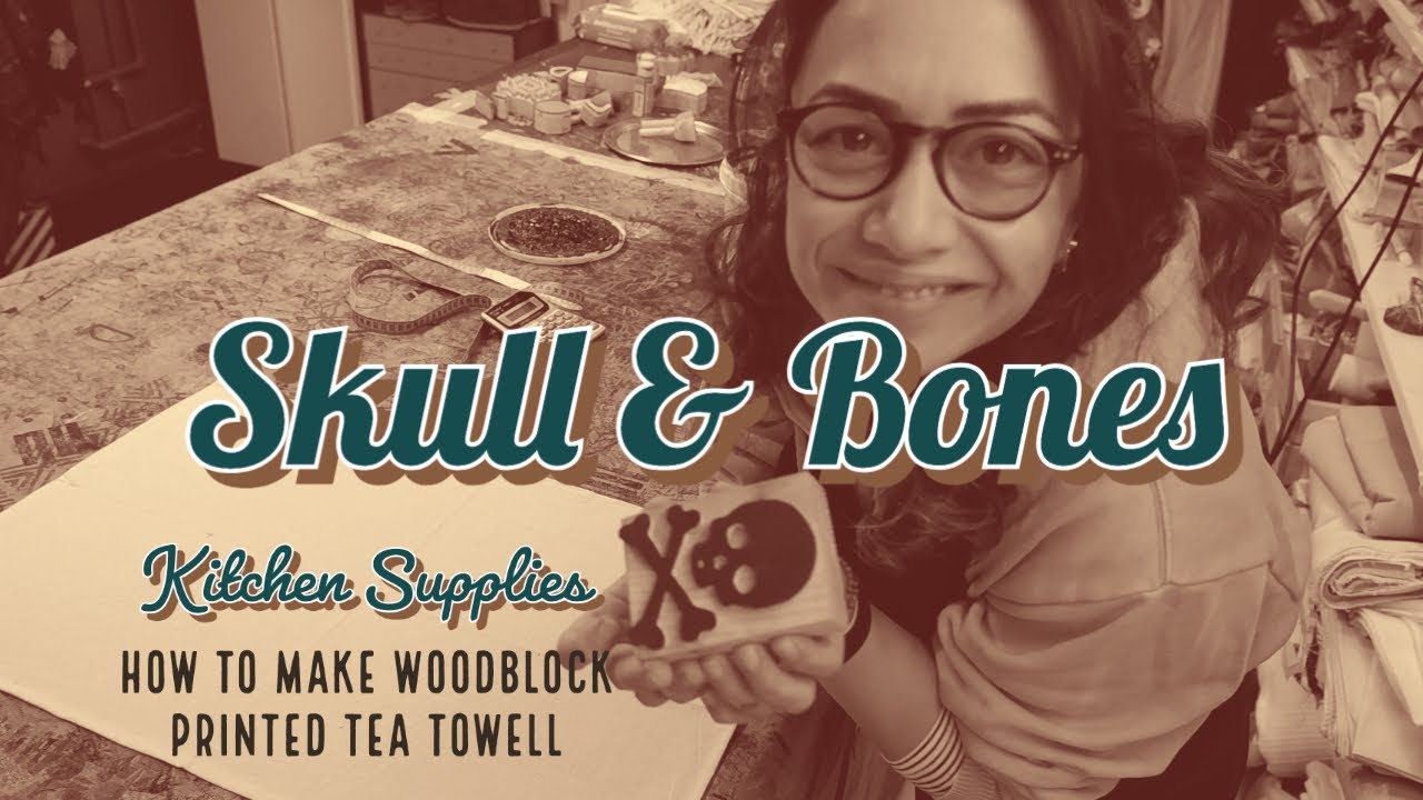 Skull&Bones Tea Towell Design with Woodblock Prints