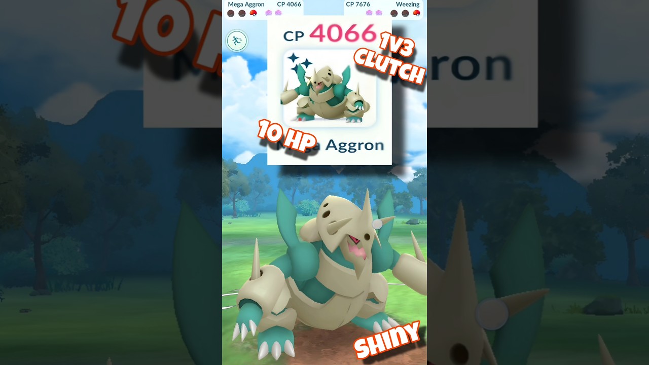 10 HP SHINY MEGA AGGRON 1v3 CLUTCHES GRUNT 😱 | Pokémon GO 
