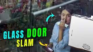 Lady Slams against a Glass Door