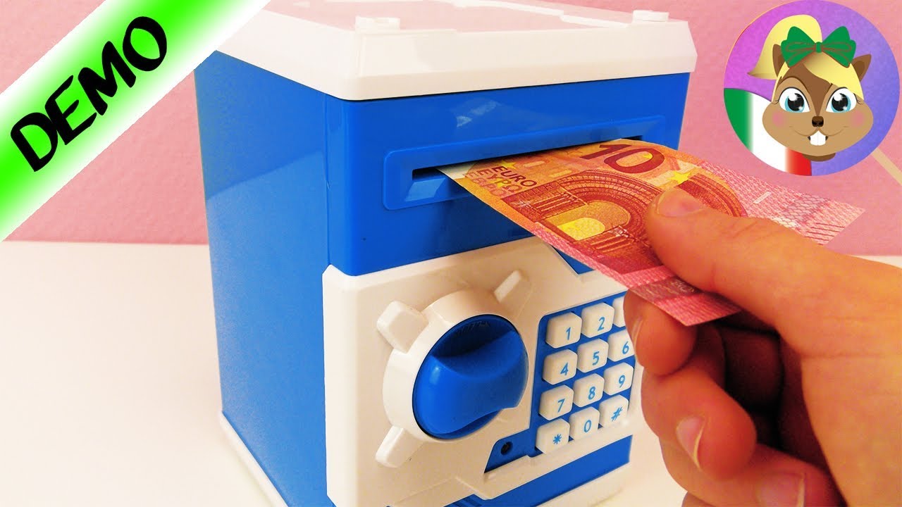 rosso e bianco mini bancomat Ericama salvadanaio per banconote regalo di compleanno per bambini con password di cartone animato Salvadanaio elettronico