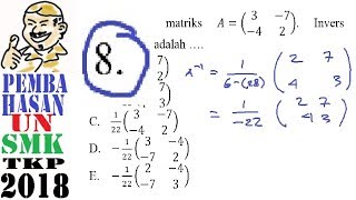 pembahasan UNBK SMK TKP Teknik Kesehatan dan Pertanian matematika  2018, un smk no 8 invers matrik screenshot 1