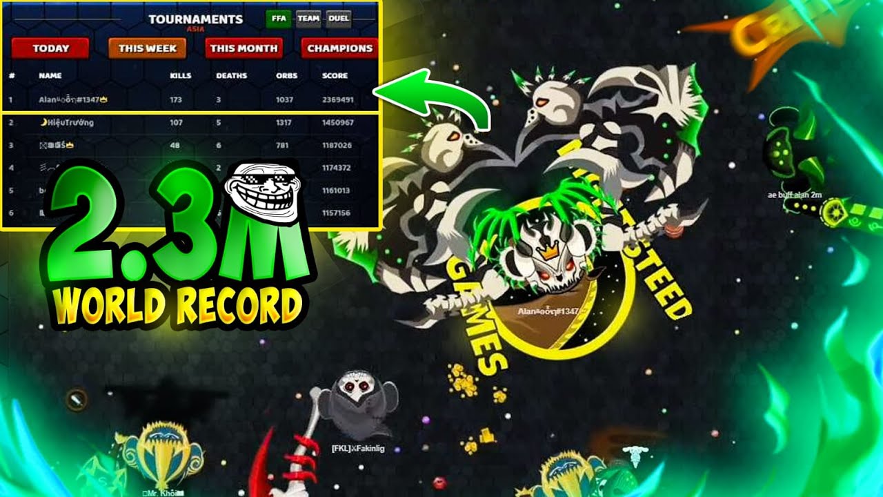 #evowars .io AlanMoon New world record 2.3 Million Score FFA mode | Kỷ lục thế giới 2,3 triệu 👑