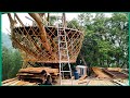 Skilled craftsman build a very beautiful spiral tree house