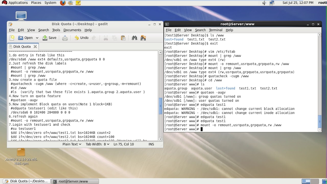 Linux Disk Quota tutorial RHEL 6 part 2 in hindi