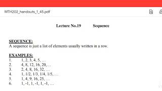 MTH202 | Lecture #19 | Sequence