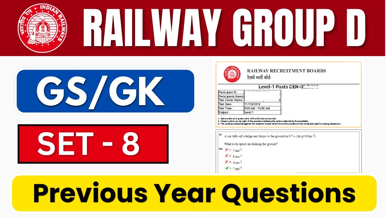 Railway Group D Previous Year Question Paper | Set - 08 | RRB Group D ...