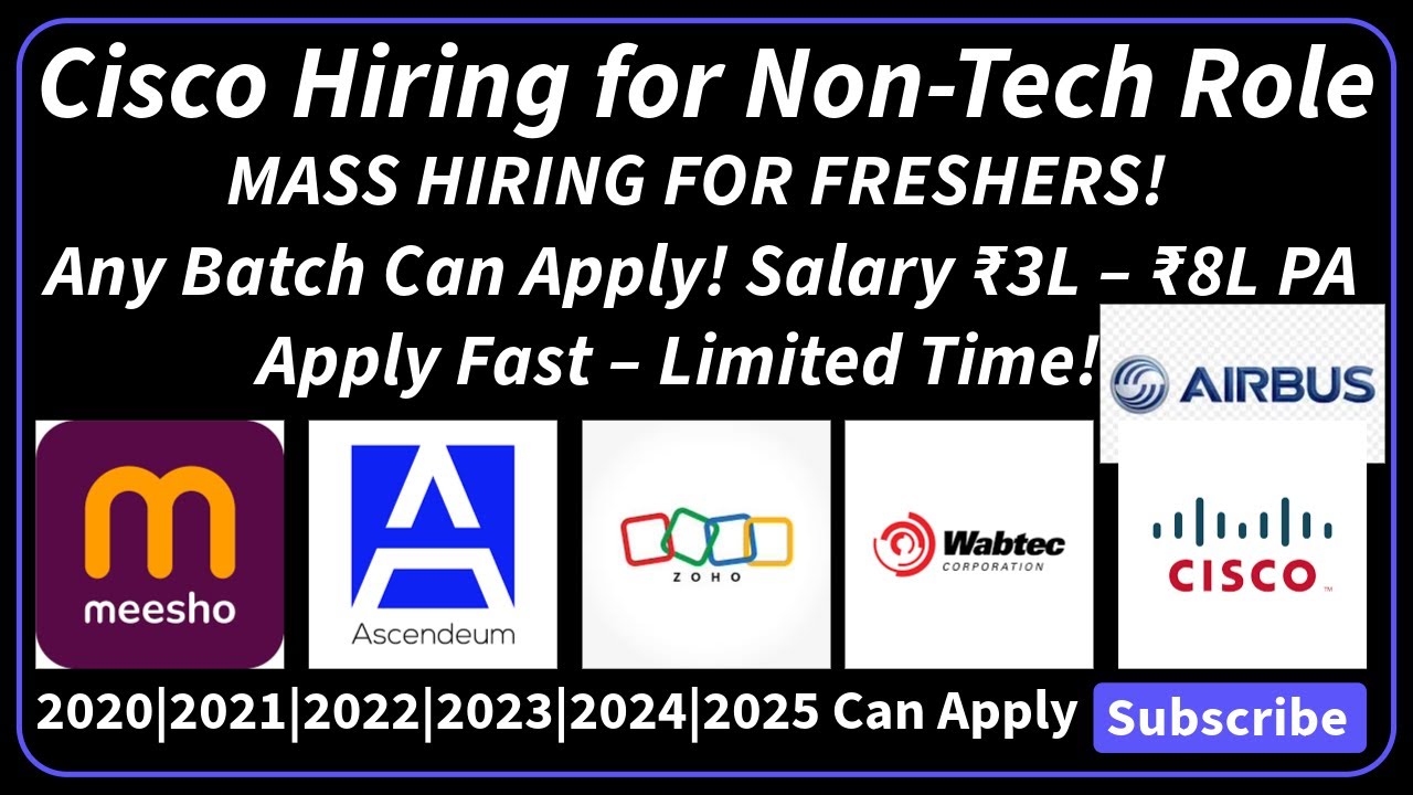 Zoho , Cisco , Meesho , Airbus , Ascendeum , Wabtec Hiring for Freshers | 2022 , 2023 , 2024 jobs