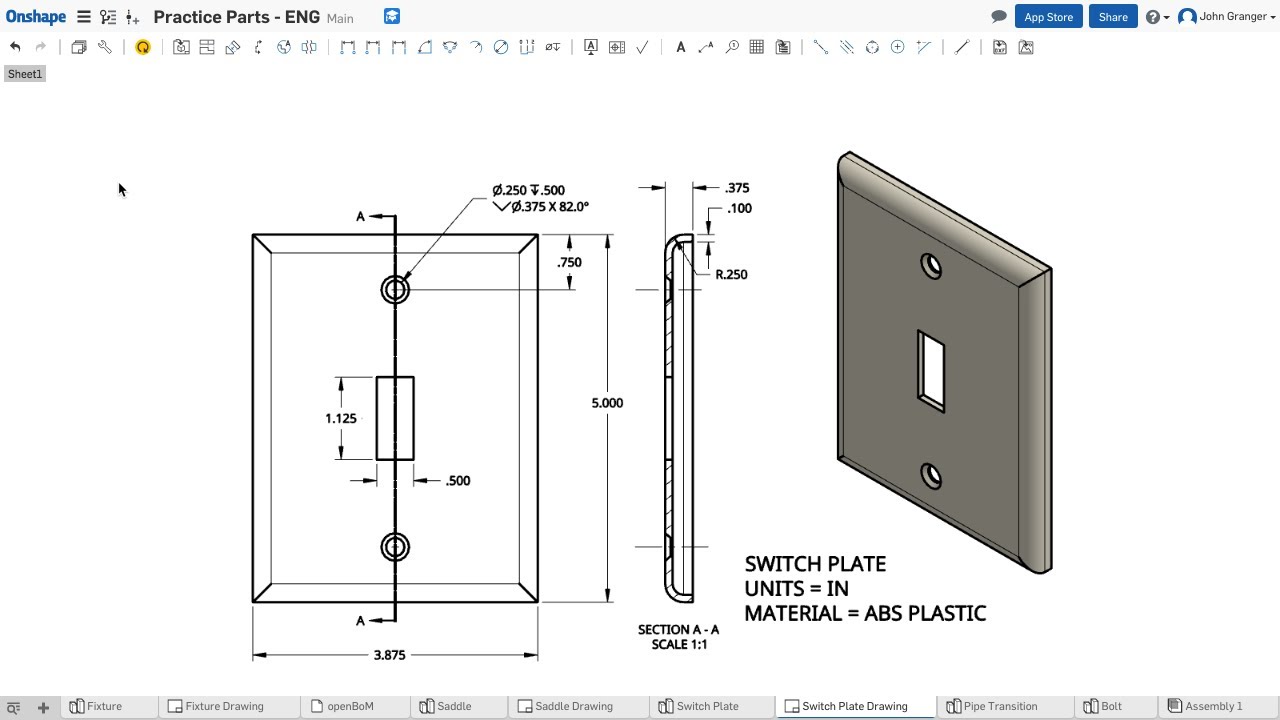 Learn Onshape - Project 16 - Switch Plate