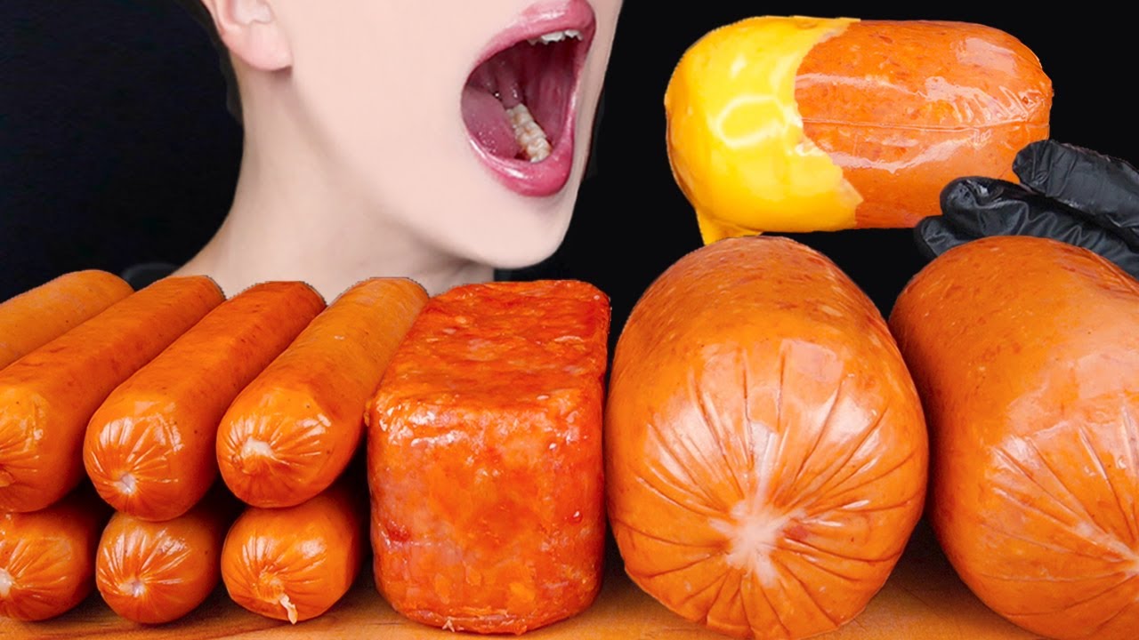 ASMR SAUSAGE CHEESY SPAM BLACK BEAN FIRE NOODLES COOKING MUKBANG 소세지 먹방 ソーセージ 咀嚼音Sosis EATING SOUNDS