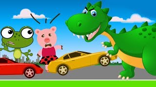 CARROS coloridos ENFRENTAM DINOSSAURO NA PISTA