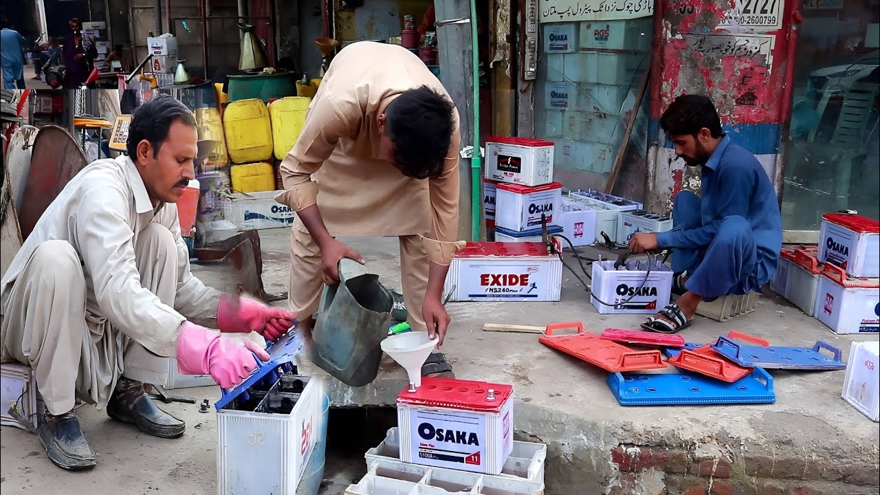 "Inside a Pakistani Battery Repair Shop | Battery Maintenance & Refilling Process"