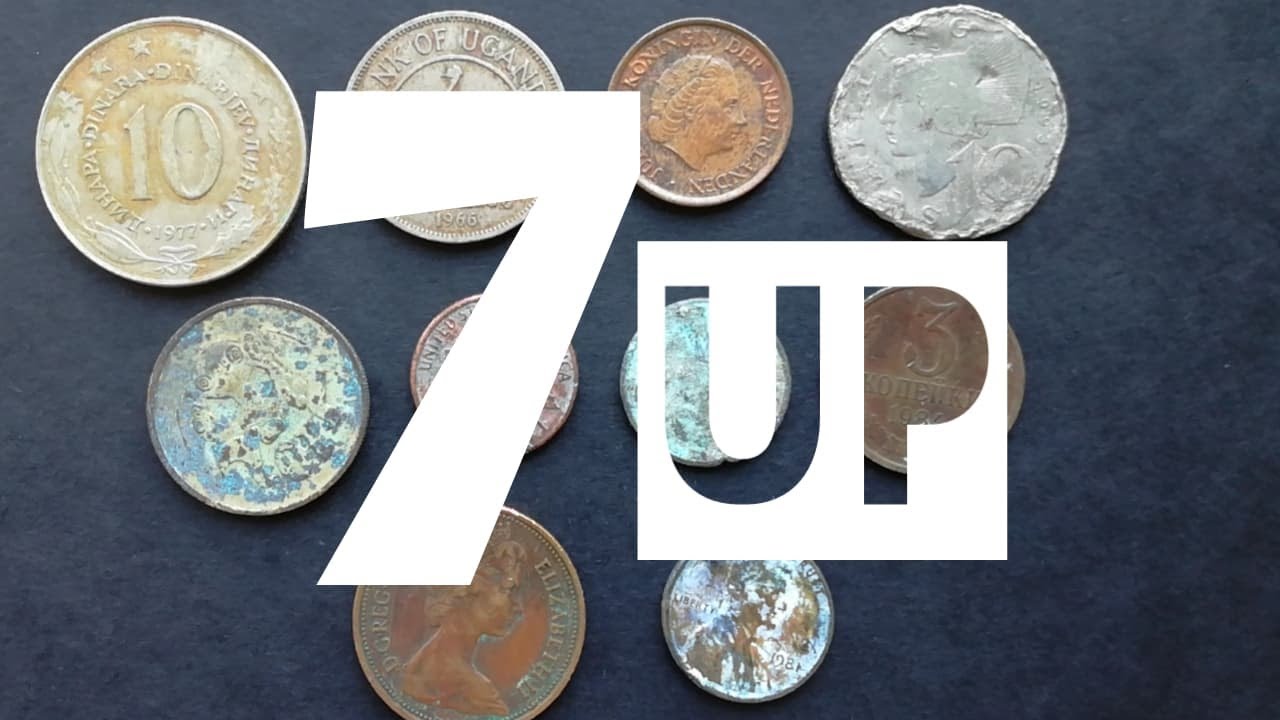 Czyszczenie monet 7up, szok jedna moneta zrobiła się mennicza