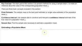 Math 14 7.2 Introduction to Estimating a Population Mean