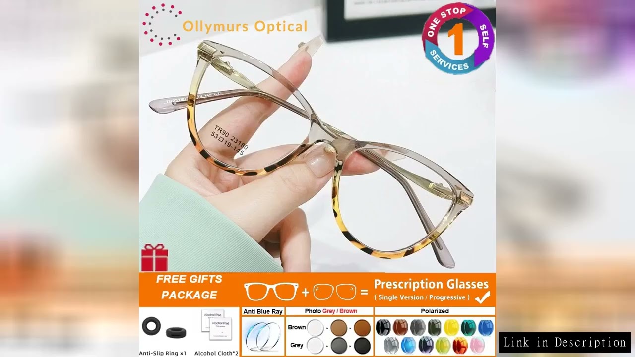 OLLYMURS Women Progressive Photochromic Cat Eye Prescription Glasses Computer Eyewear Optical Lens C