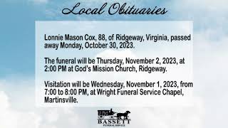 Obits for November 2, 2023