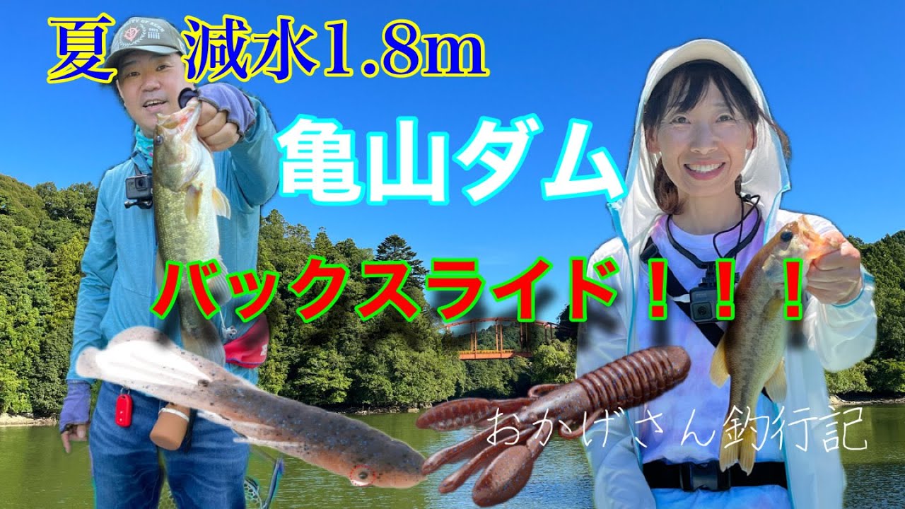 夏　減水1.8m　亀山ダム バックスライド!!! ～亀山湖・バス釣り～　Okagesan fishing notes Lure Fishing Large mouth bass