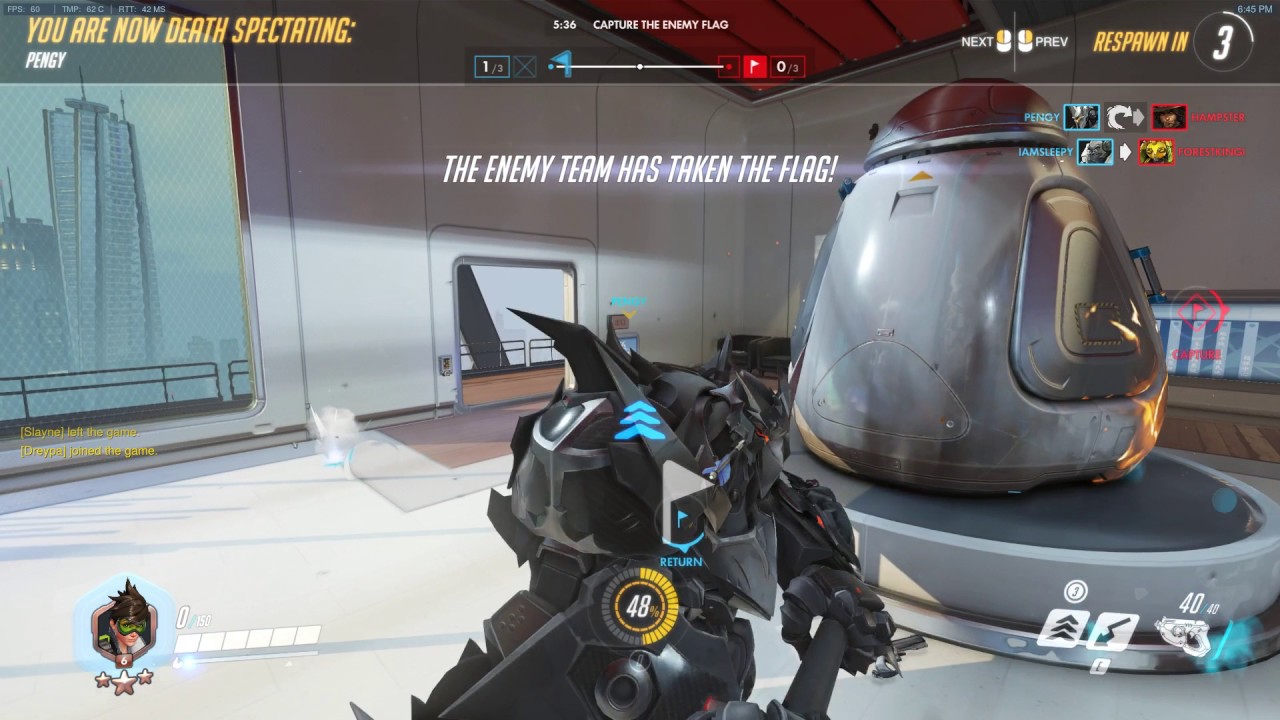 Overwatch CTF: Raptor goes 5 and 2 on Tracer w/ Score Board for flag captures