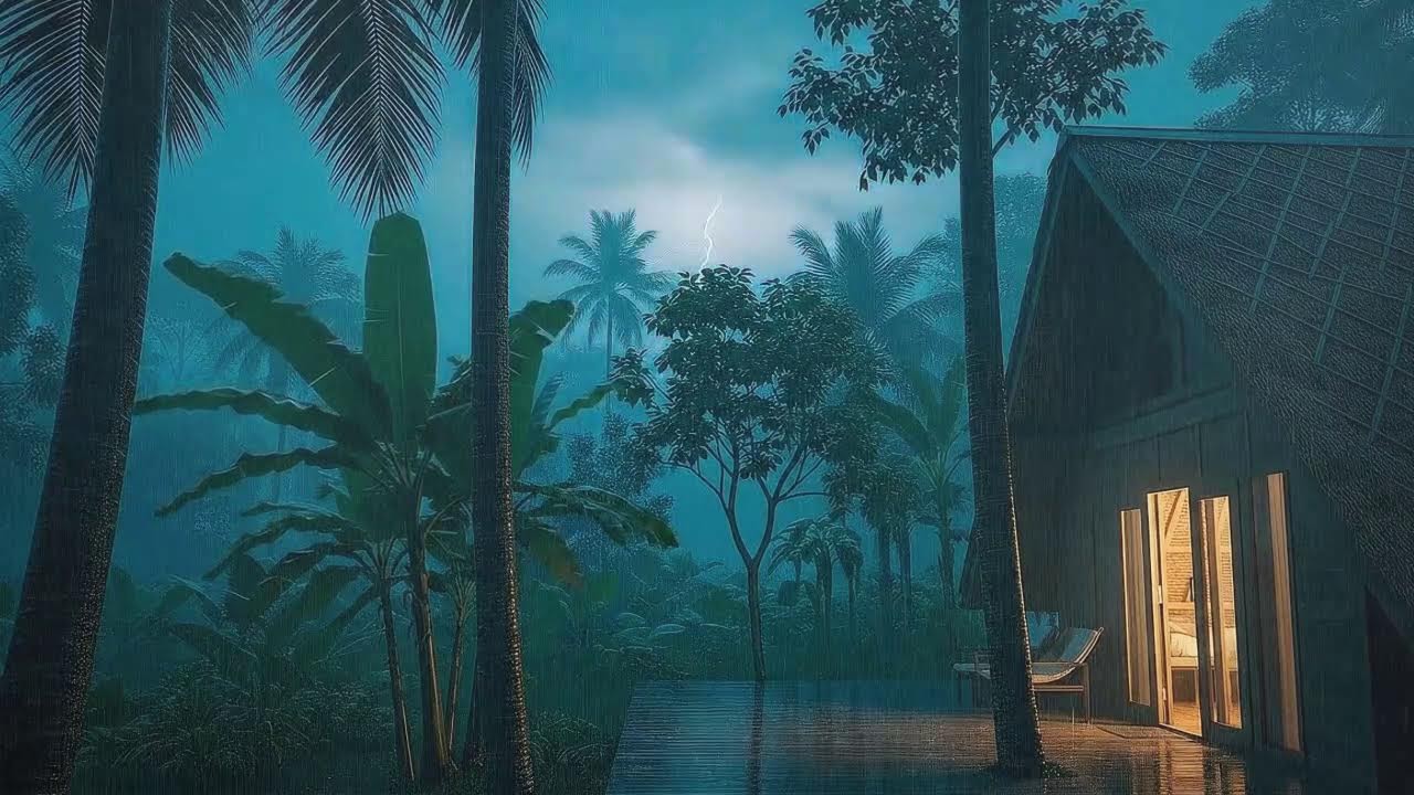 Fall Asleep Fast with Light Rain Sounds and Soft Thunder Echo at Cabin Terrace 🌧️