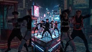 ⚡ Cyberpunk K-Pop Boy Group Dance | Neon Rooftop Performance 🔥 | K-Pop Magic World Shorts