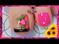 Diseño de uñas para pies Flor rosada | Uñas decoradas simples y sencillas / Decoración de uñas