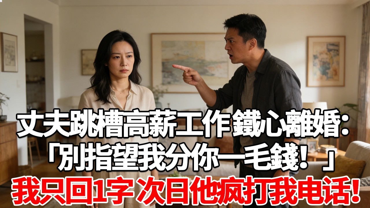 丈夫跳槽高薪工作 鐵心離婚：「別指望我分你一毛錢！」我只回1字 次日他疯打我电话！#故事分享 #人生感悟 #情感#為人處世