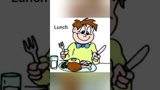 حوار بسيط بالإنجليزية مع الترجمة و الشرح بالصور حول وجبات الاكل eating habits  for each meal