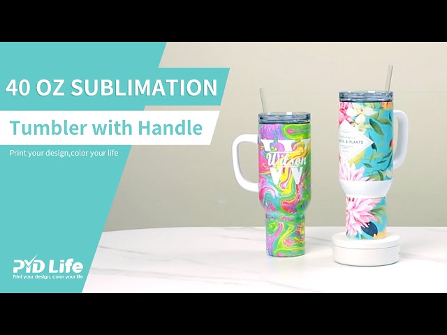 Full wrap sublimation design on 40oz tumbler with handle 