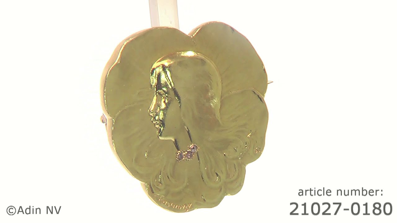 Broche Ancienne Art Nouveau - Tête De Femme De Profil En Laiton Doré - Bon État