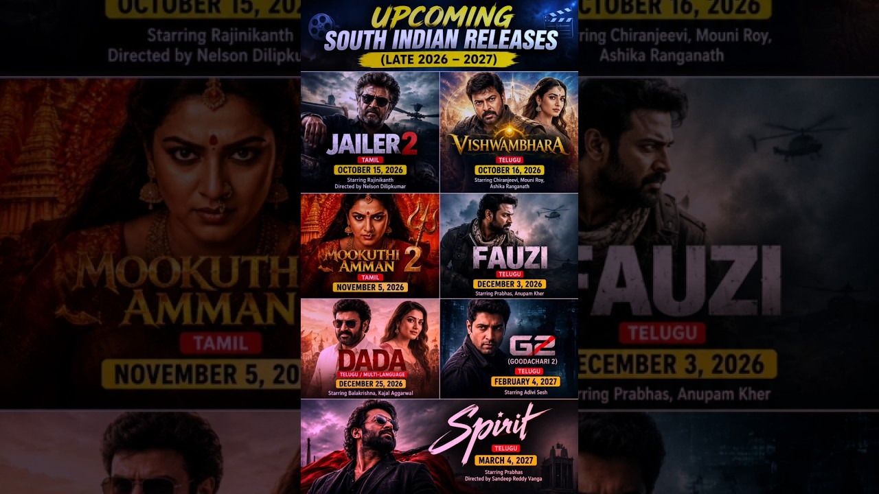 🔥 7 BIGGEST South Indian Movies 2026-2027 😱 Rajinikanth, Prabhas, Spirit & Jailer 2! #shortfeed