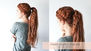 DOUBLE BRAID + PONYTAIL TUTORIAL | THE FRECKLED FOX by The Freckled Fox 193,174 views 8 years ago 4 minutes, 45 seconds