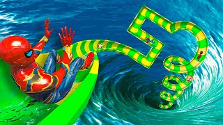 GTA 5 Iron Spiderman GIANT Water Slide/Ragdolls Ep53 (Euphoria Ragdolls) #Waterslide #Ragdolls