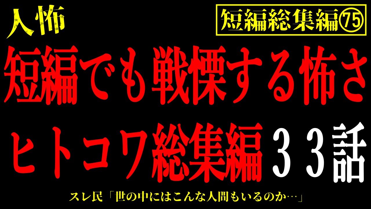 【2chヒトコワ総集編75】短編でも怖い身近の恐怖。人間の怖い話まとめ33話【怖いスレ・作業用・睡眠用】