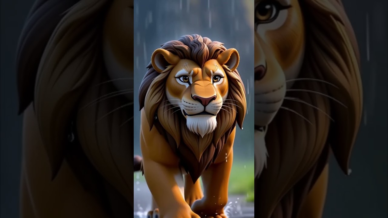 🦁🌧️ Lion Saves the Jungle from Rain Water 