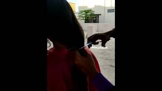 school girl haircut in terrace by mom