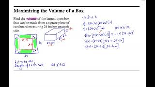 Optimization: Maximizing the Volume of a Box