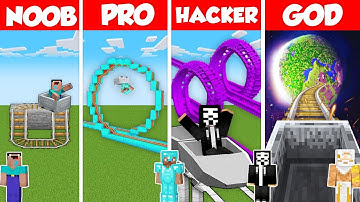 ROLLER COASTER HOUSE BUILD CHALLENGE - Minecraft Battle: NOOB vs PRO vs HACKER vs GOD / Animation