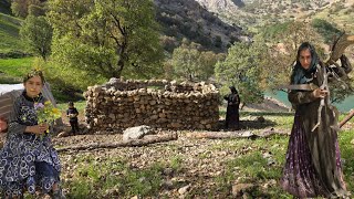 "Hard Life of a Nomadic Mother and Daughter: Building a Stone House to Survive in the Mountains"