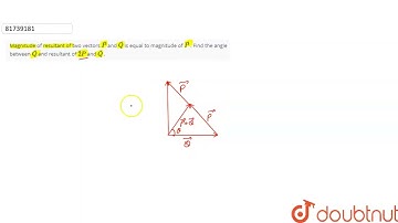 Magnitude of resultant of two vectors vecP and vecQ is equal to magnitude of vecP . Find the ang...