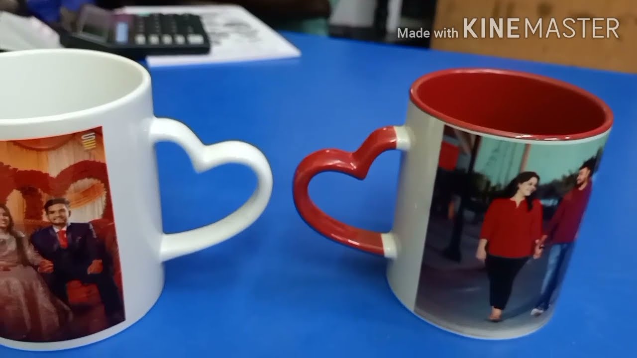 coffee mug  heart handle with inner color  red mug