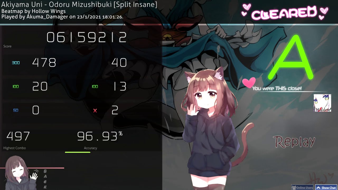 【osu!EZPPFarm】Akiyama Uni - Odoru Mizushibuki [Split Insane] Rank A +HD 2Misses