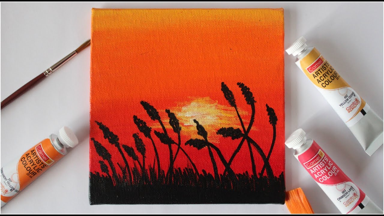 Easy Sunset Acrylic Painting for Beginners / Step by Step Tutorial - YouTube