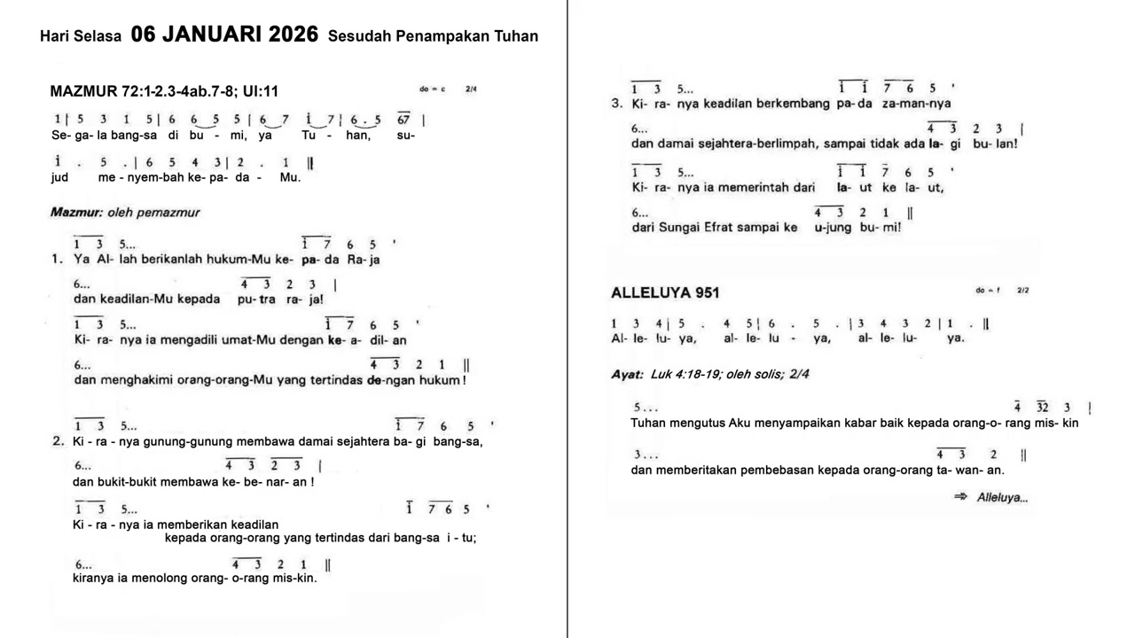 Mazmur & Alleluya Harian Selasa, 06 Januari 2026, Sesudah Penampakan Tuhan 🙏