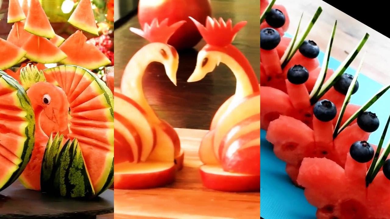 10種水果雕刻技法步步学 | 创意水果拼盘雕刻 | 家宴盘饰