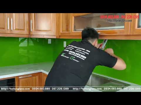 Video Kính Ốp Bếp Màu Xanh Non Kim Sa lắp đặt tại Đông Anh - youtube