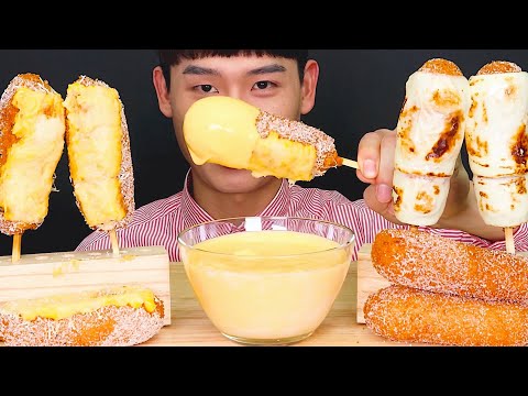 명랑핫도그 따따블치즈핫도그 크림치즈소스 먹방~!!Cheese Corndog With Cream Cheese Sauce MuKBang~!!