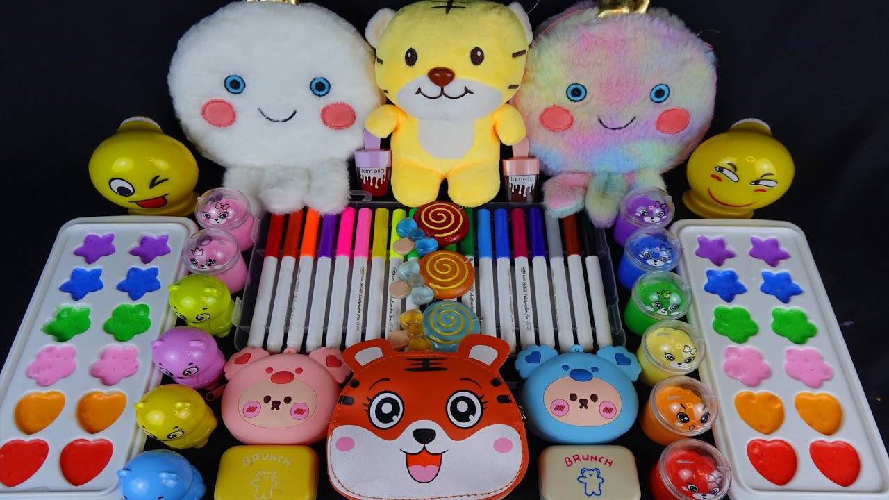 BABY TIGER And OCTOTUS  Mixing random with rainbow Slime  Satisfying Slime Videos #46