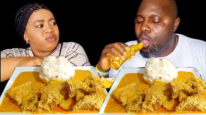 ASMR MUKBANG AND POUNDED YAM FUFU WITH  COW SKIN  & GOAT MEAT EGUSI SOUP African food mukbang