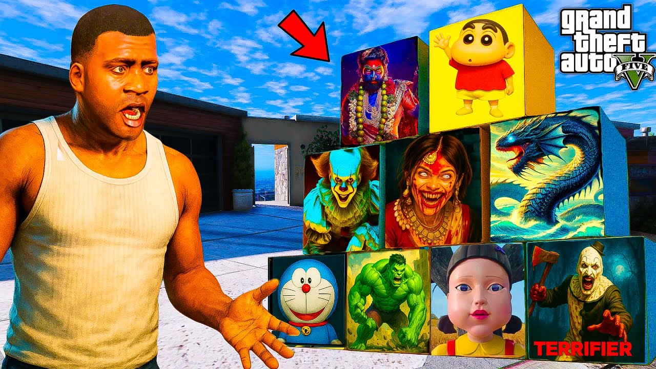 GTA 5: Franklin,Pushpa & Shinchan Open Haunted Containers- Granny , Squid Doll & Pennywise ESCAPE!