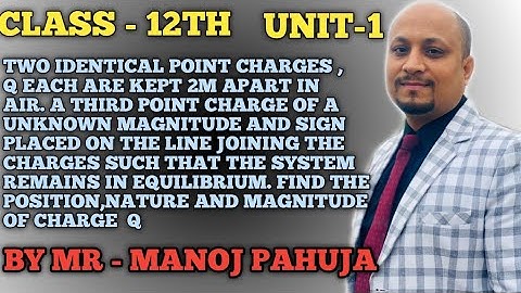 Two identical Point Charges , q each are kept 2 m apart in air. A third point charge of a unknown
